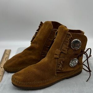 Vintage Moccasins 2-Button Handmade Suede Ankle Boots-Hard-Sole 6.5/7